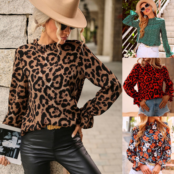 Kvinders top med leopardprint og voluminøse ærmer Stilla