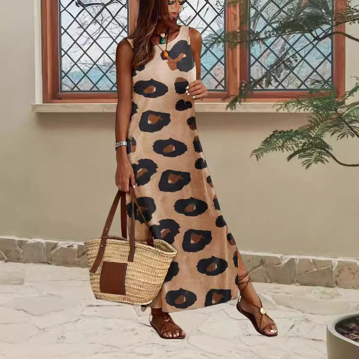 Dame maxikjole i moderne leopardmønster med løs pasform og ærmeløst design Stilla