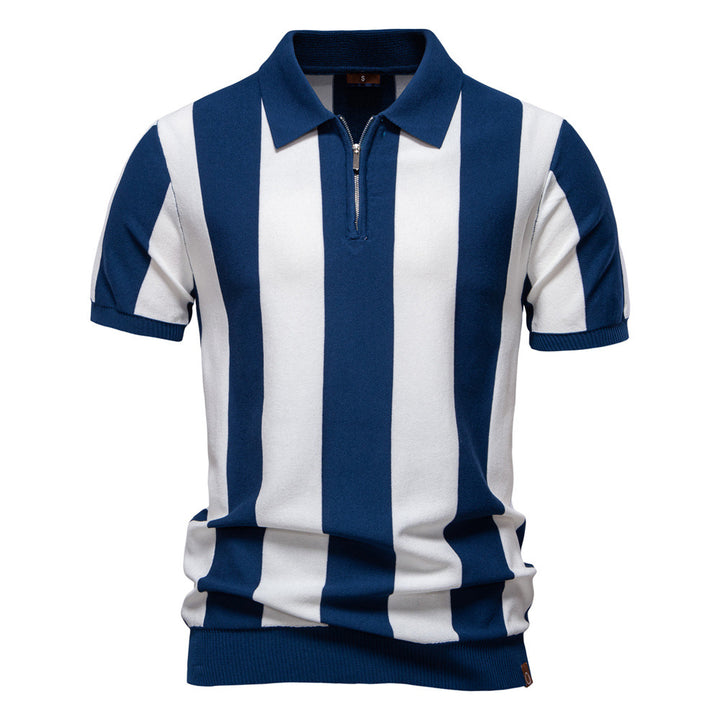Herre Polo-Shirt med moderne lynlås og klassisk stribemønster Stilla