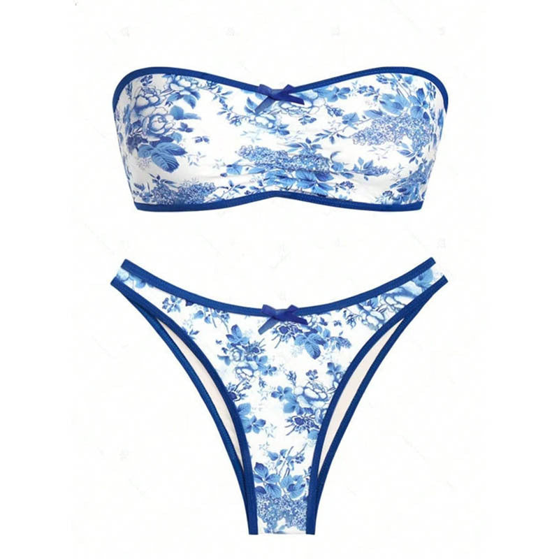 Kvinder Floral Print Bandeau Bikini Sæt Stilla