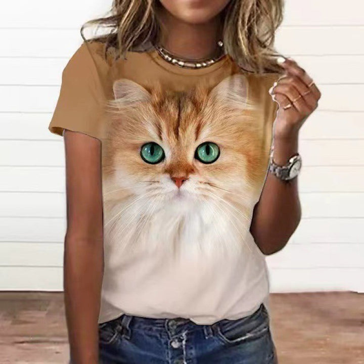 Dame T-shirt med kattemotiv Stilla