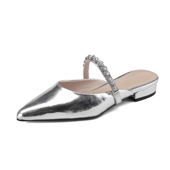 Dame Spids-Tå Slip-On Mules med Strassrem Stilla