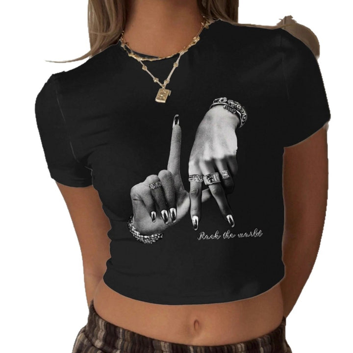 Dame Crop-T-shirt med kunstnerisk hånddesign og motiverende tekst Skovae