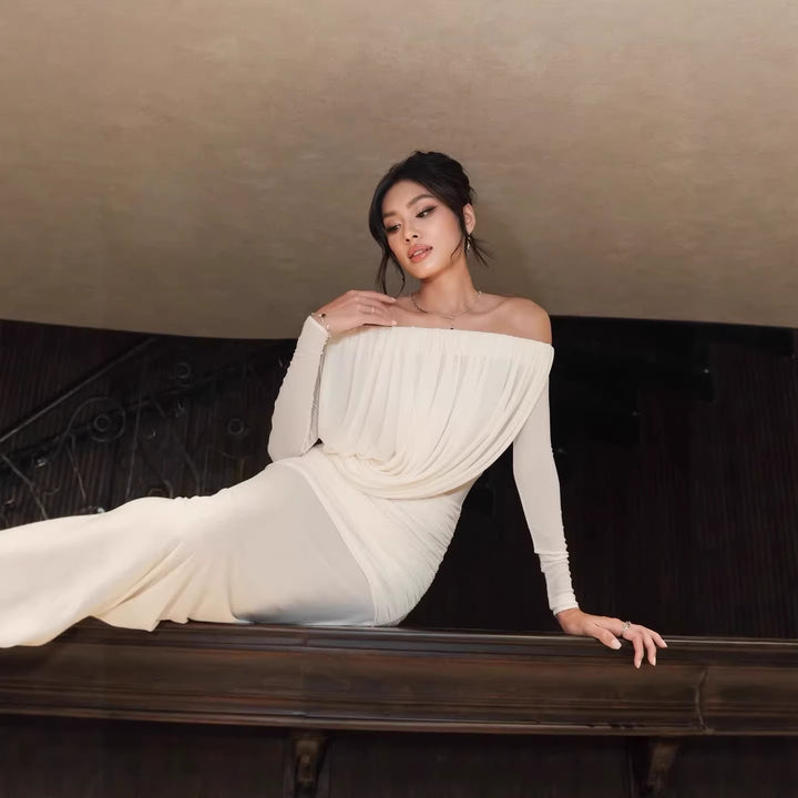 Dame elegant kjole med asymmetrisk drapering Skovae