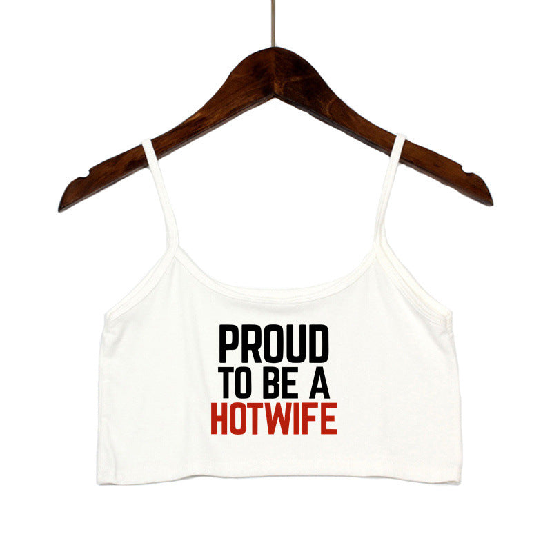 Dame Crop-top med moderne skrifttyper og justerbare stropper Skovae
