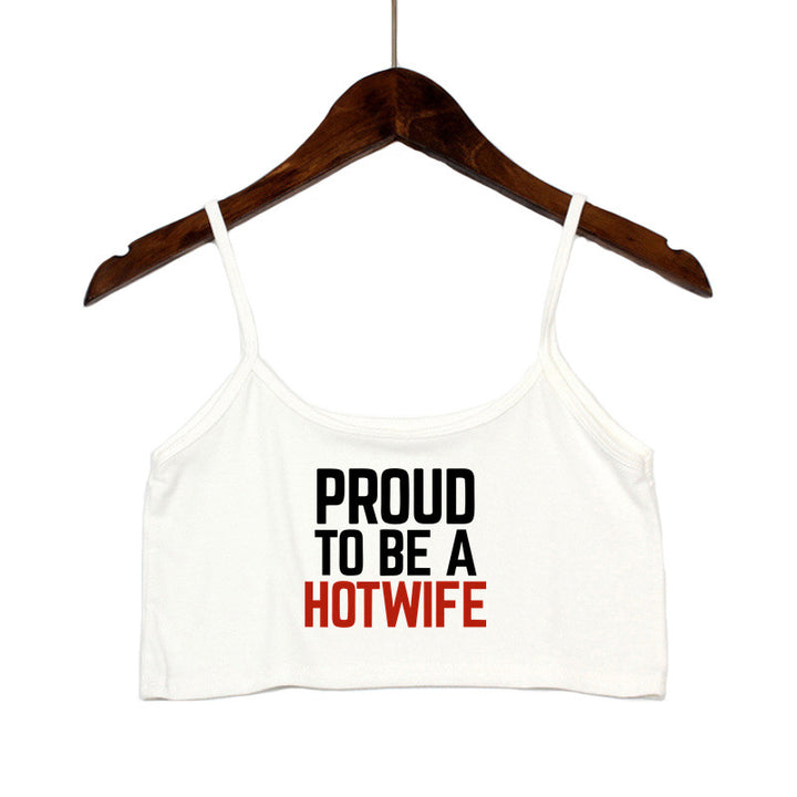 Dame Crop-top med moderne skrifttyper og justerbare stropper Skovae
