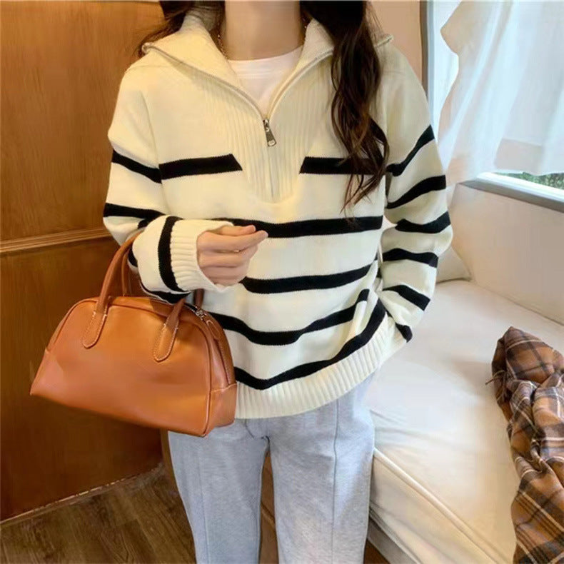 Femme Stilfuld Stribet Halv-Zip Striktrøje Stilla