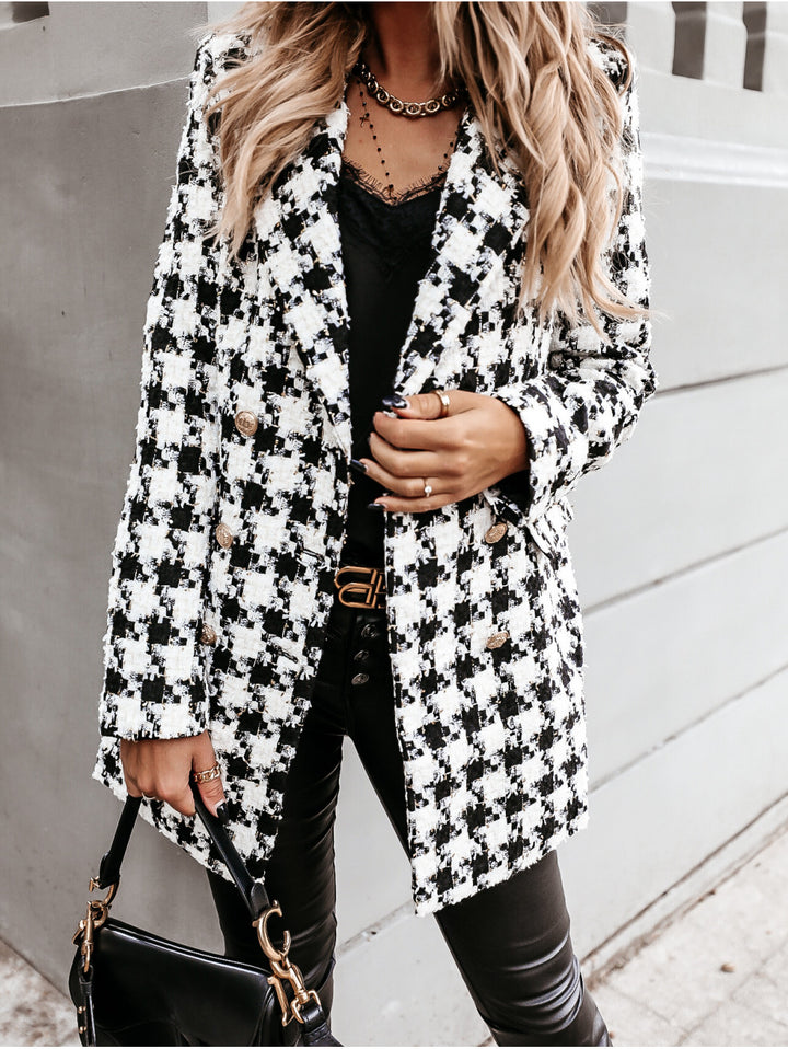 Dame ternet blazerjakke i tweed-look med dobbelt knaplukning Stilla