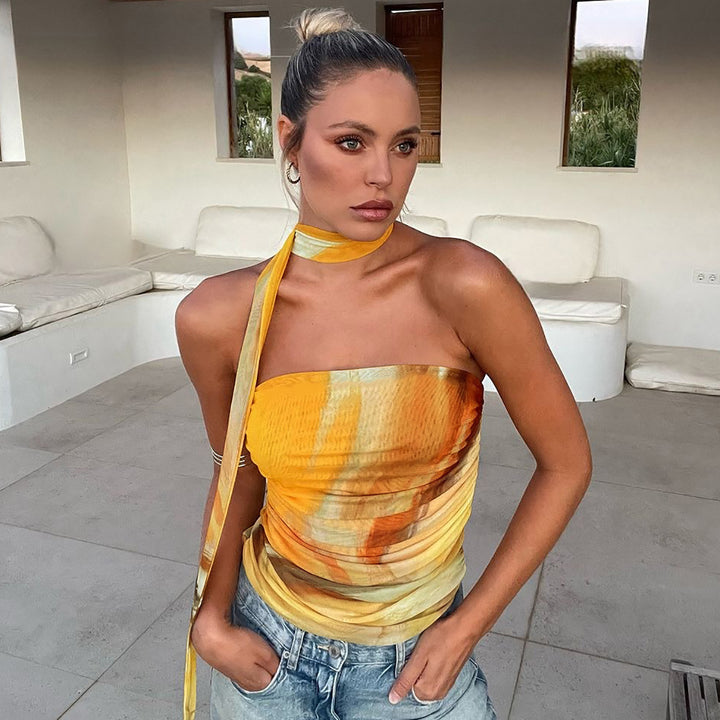 Dame Elegant Wrap Top med åben rygparti Skovae