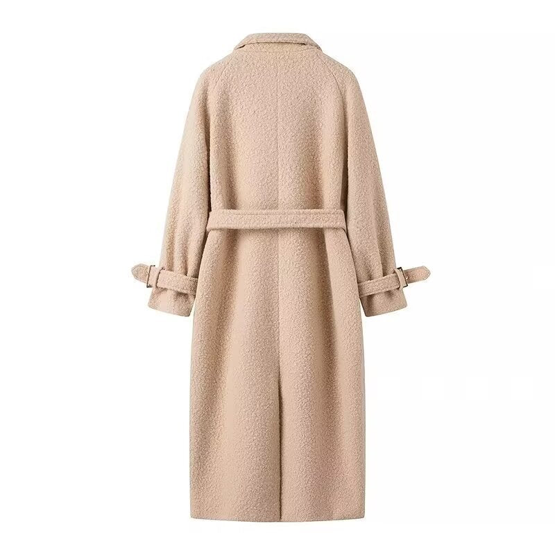 Dame Oversize Uldfrakke med praktisk Talje bælte og moderne Knap detalje Stilla