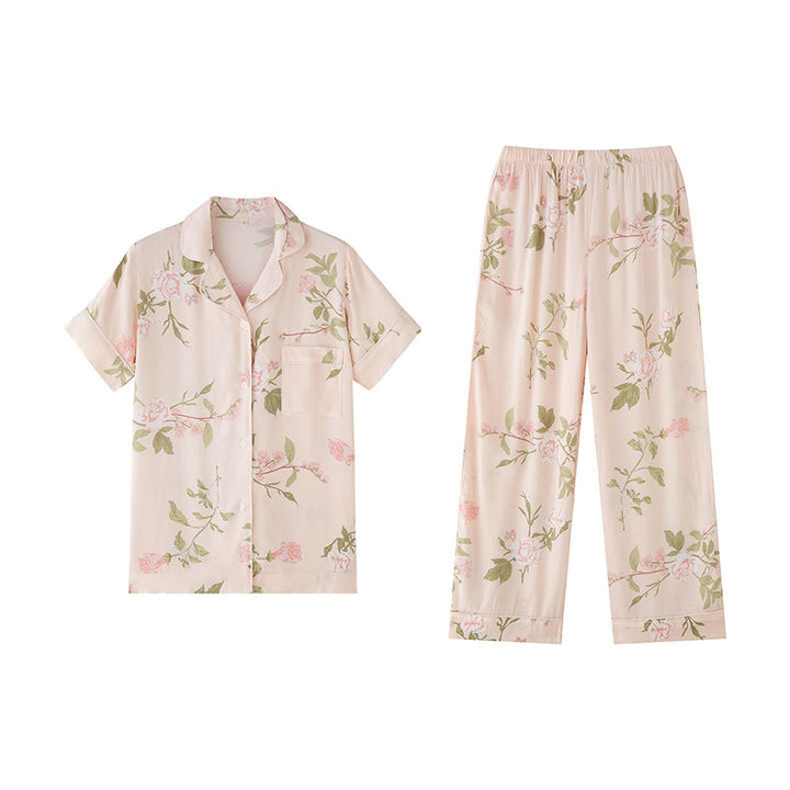 Dame luksuriøs natsæt med floral design og fint satin Stilla