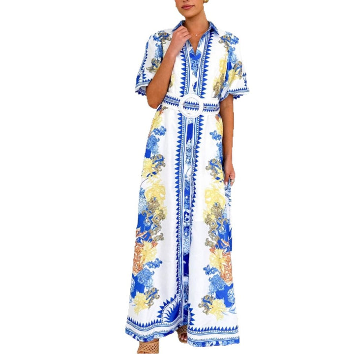 Dame elegante maxi kjole med blomsterdesign og slids på kanterne Skovae
