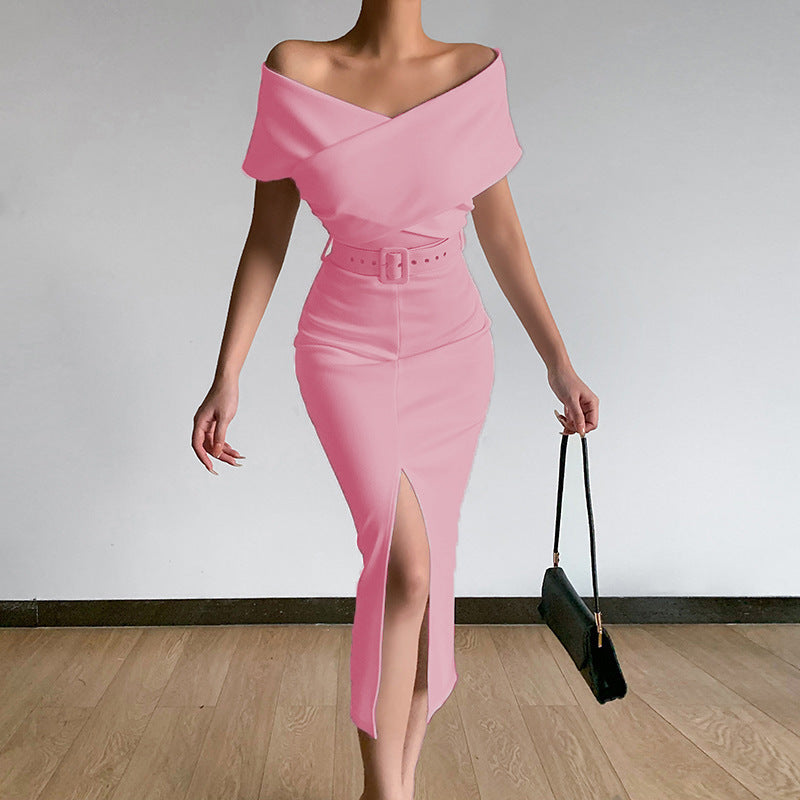 Dame Off-Shoulder Bælte Designer Blyantskørt Stilla