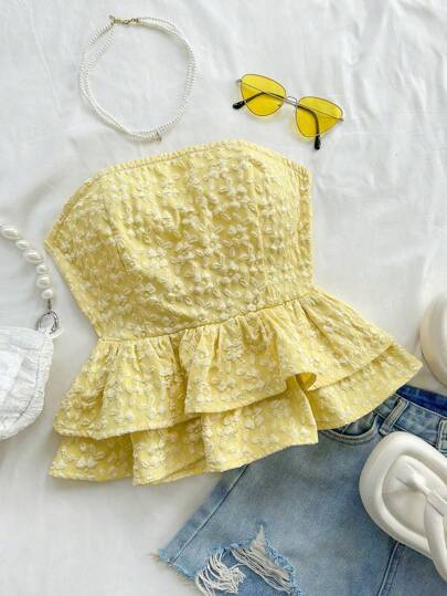 Dame Peplum Top med blomsterdesign Stilla