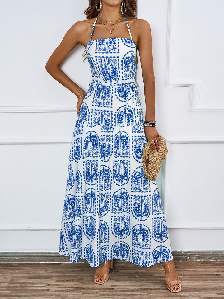 Dame maxikjole med strapless overdel og blomstertryk Stilla