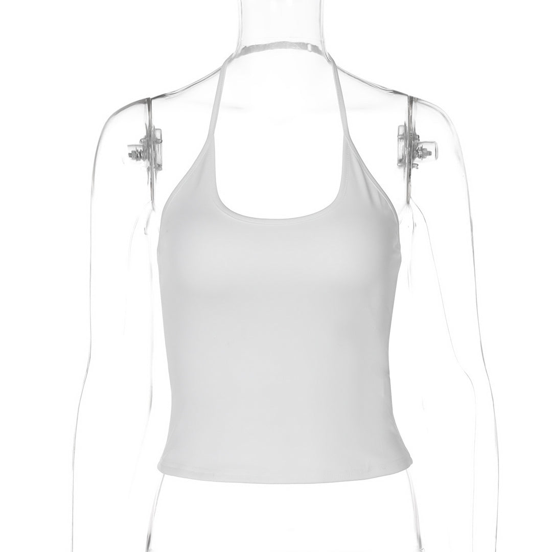 Dame Elegante Cropped-Haltertop med brede stropper og figursyet snit Stilla