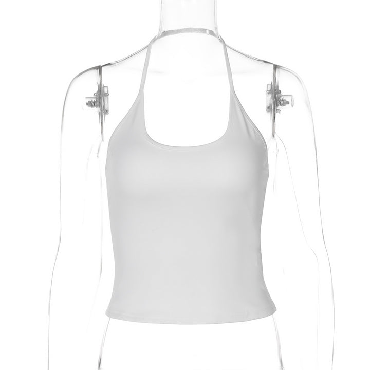 Dame Elegante Cropped-Haltertop med brede stropper og figursyet snit Stilla