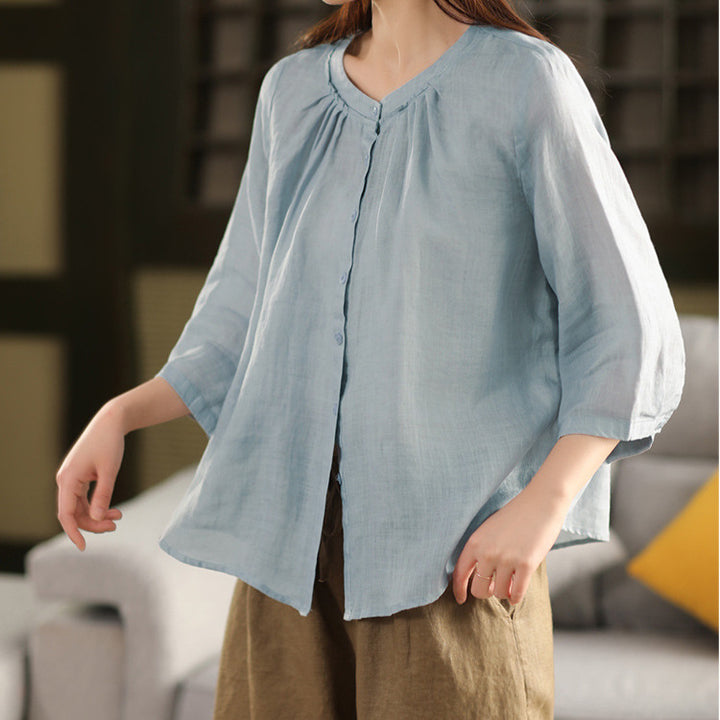 Femme let Button-Down skjorte med rynket detalje Stilla