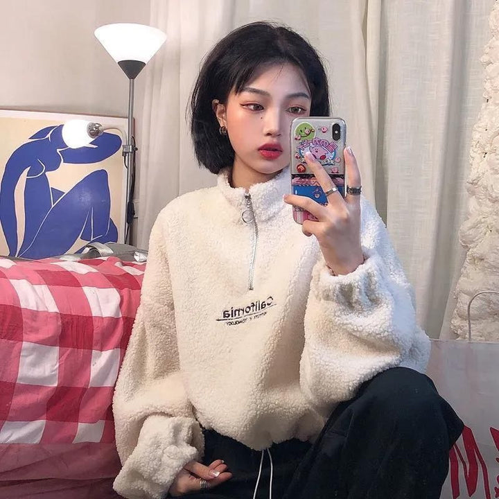 Kvindernes fleece pullover med stående krave og lynlås Skovae