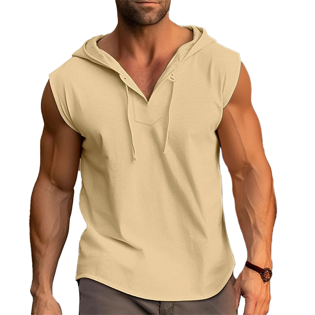 Herre ærmeløs hoodie T-shirt med kængurulomme og moderne snit Stilla