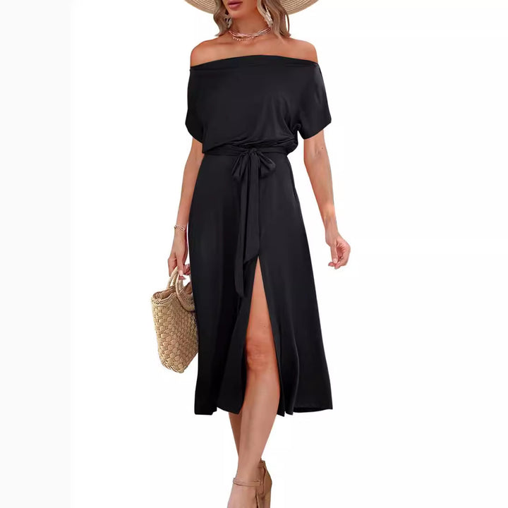 Dame Off-Shoulder Maxi Kjole med Taljebælte Stilla