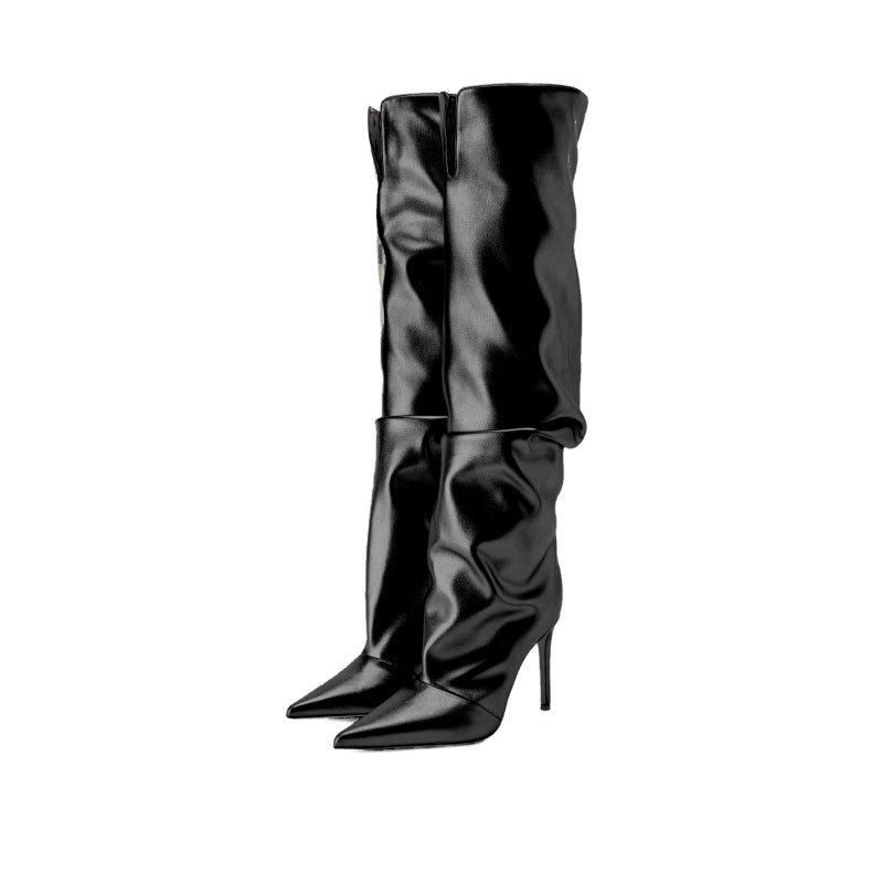 Femme Metallic Slouchy Over-the-Knee Stiletto Støvler Stilla