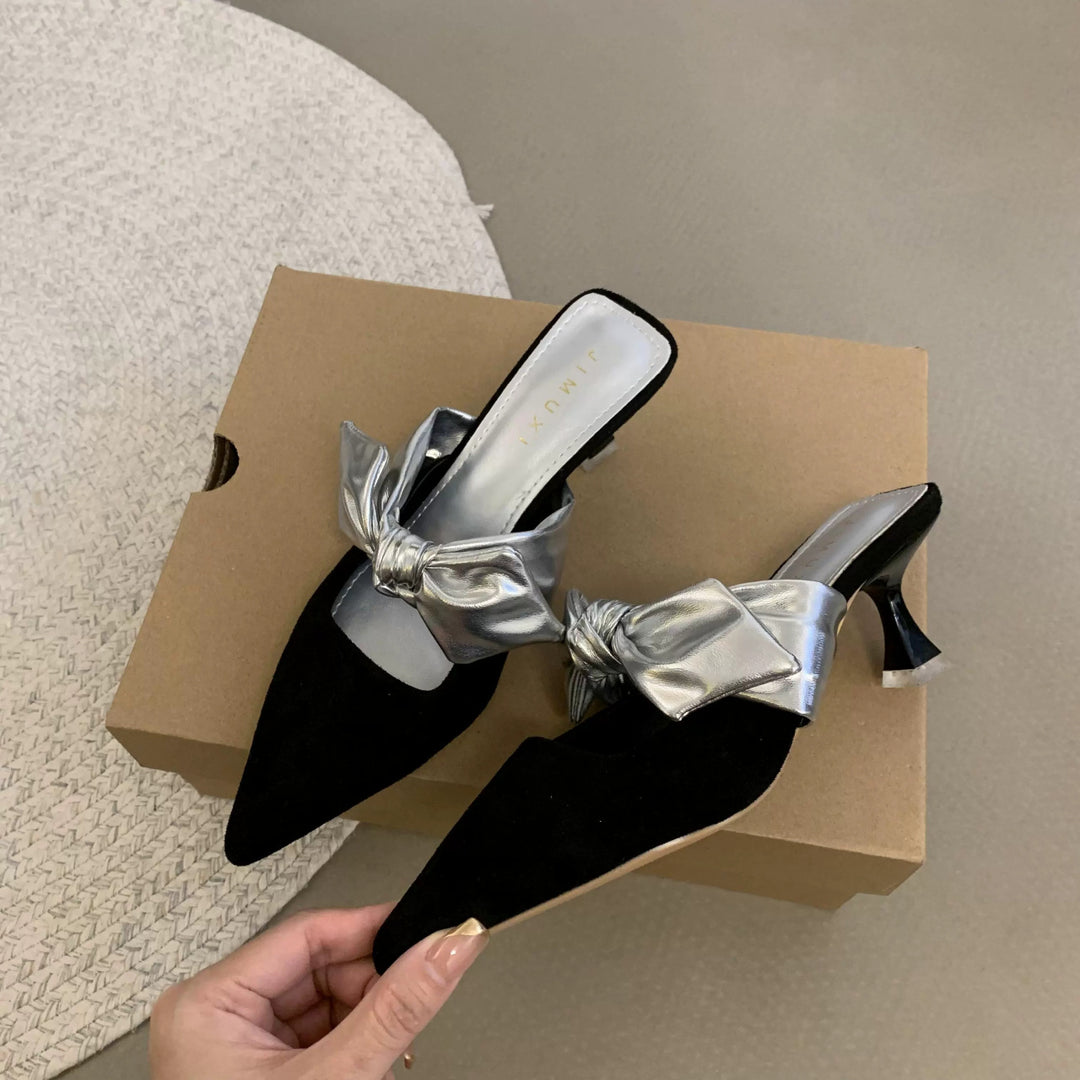 Dame elegante spidse Mules med sløjfeaccent Stilla