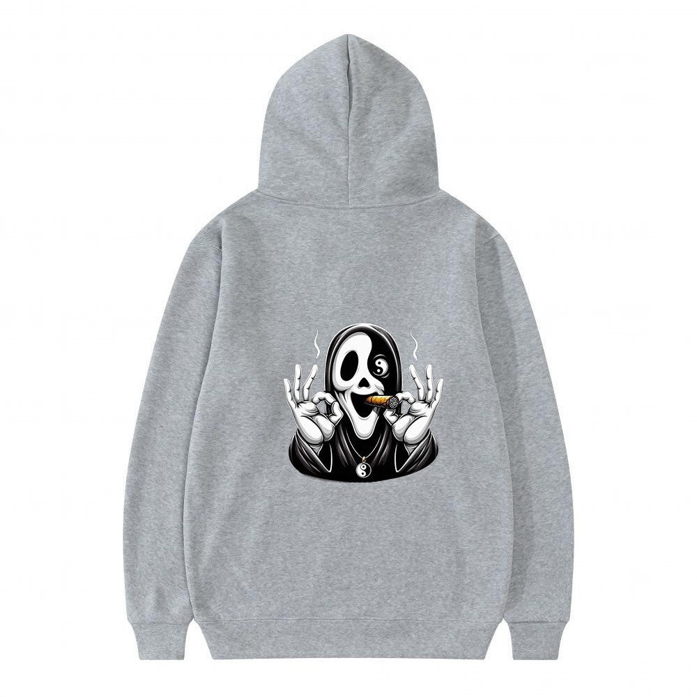Dame hoodie med kunstnerisk kraniumprint og afslappet pasform Skovae