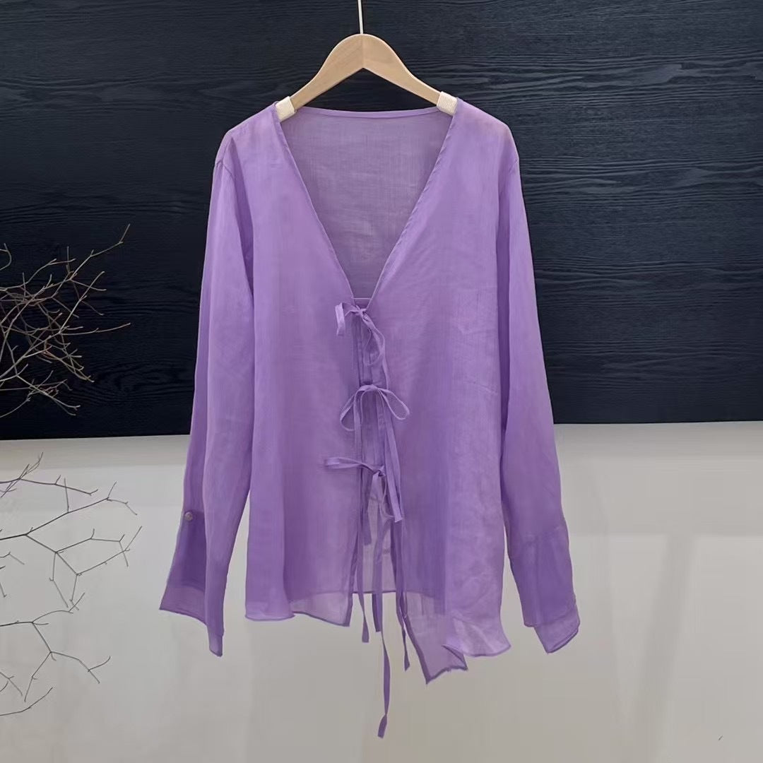 Femme Bohemian Wrap Linned Top med Justerbart Bindebånd Stilla