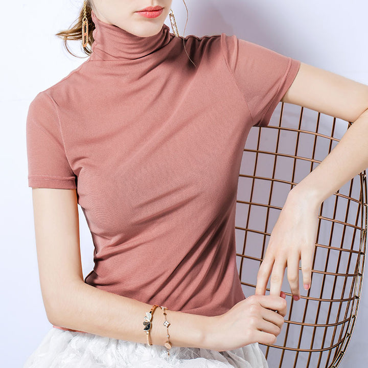 Dame kortærmet turtleneck-overdel lavet af blødt strækstof med elegant snit Stilla