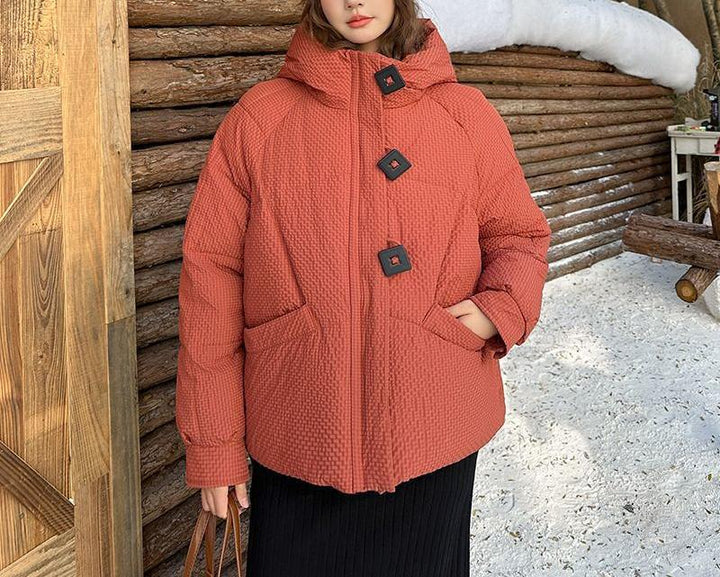 Dame Puffy Vinterjakke med Hætte og Dekorative Knapper Stilla