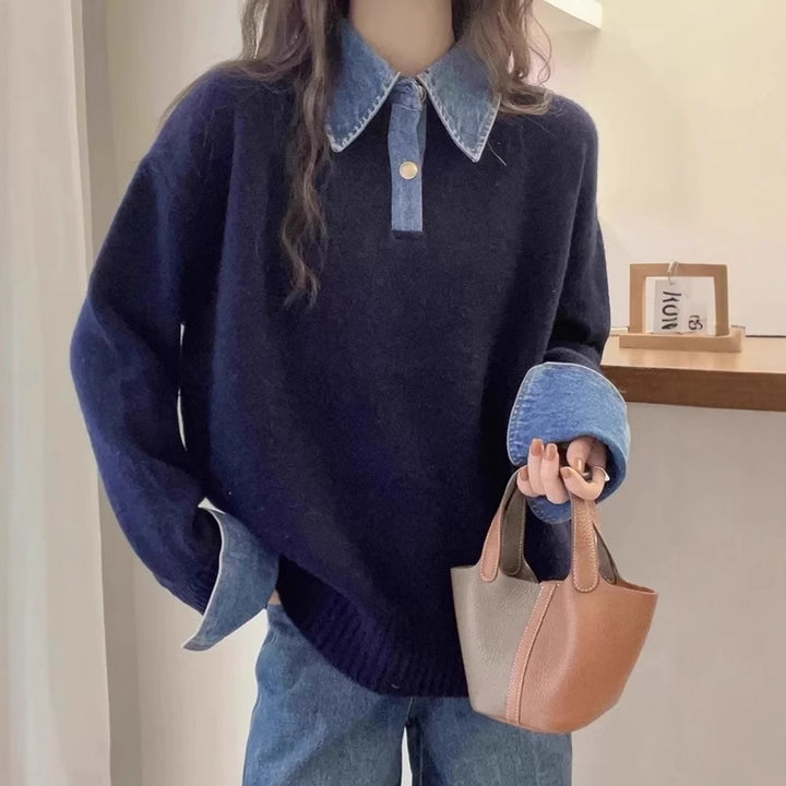 Kvinders hyggelige sweater med sporty krave Stilla