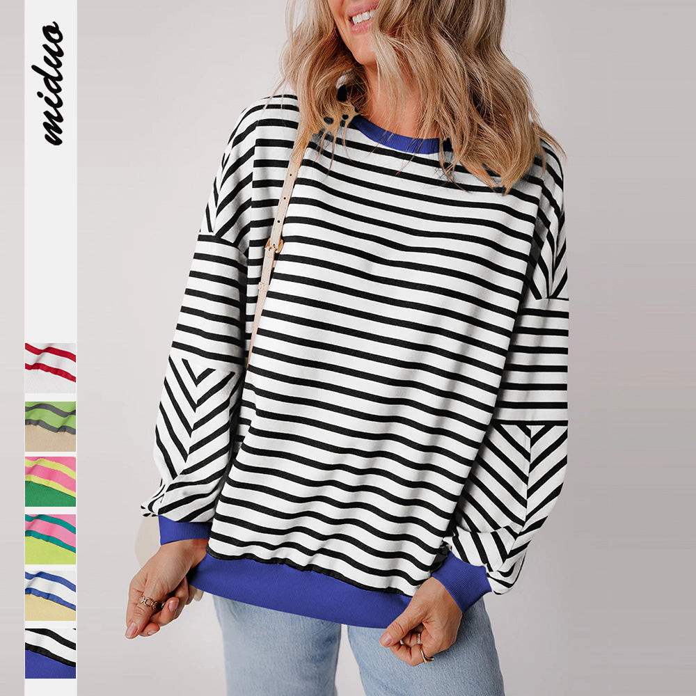 Dame afslappet stribet sweatshirt med boxy-snit og kontrasterende afslutninger Stilla