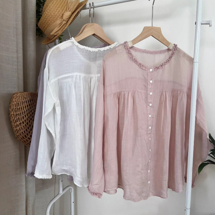 Dame Rynkeknappet Biokemisk Bomuldsbluse Stilla