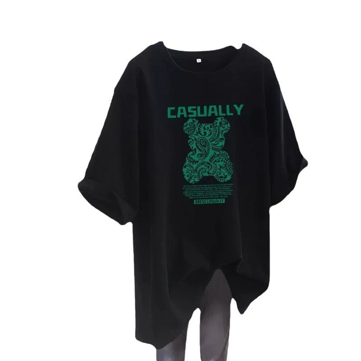 Dame T-shirt med kreativ grafisk tryk og afslappet oversized snit Stilla
