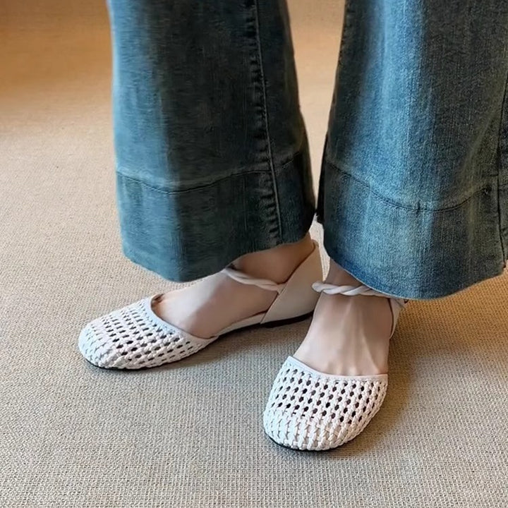 Dame Woven Ballerina Flats med justerbar ankelrem Stilla