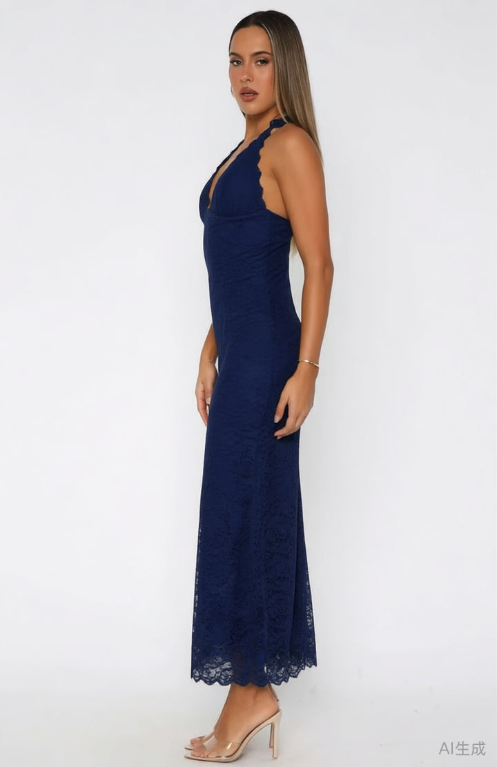 Dame Elegant Spidsmaxikjole med holdende Décolleté Skovae