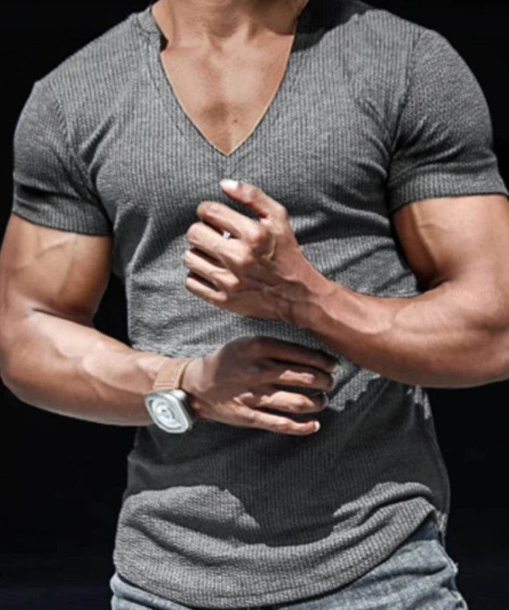 Herrernes V-hals T-shirt med struktureret stof Stilla
