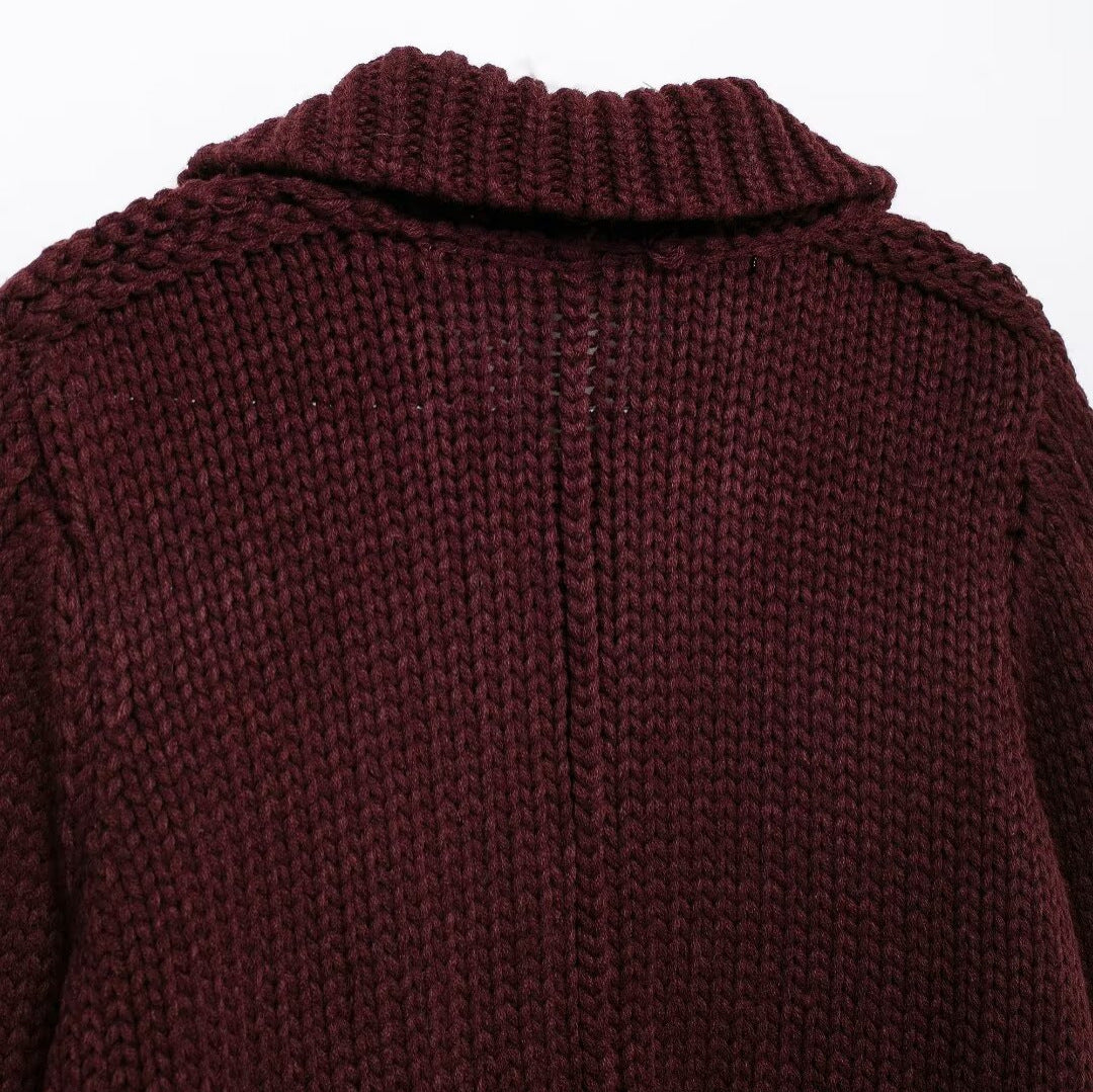 Femme Chunky Strik Cardigan med Oversize Krave Stilla