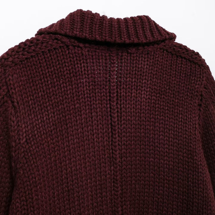 Femme Chunky Strik Cardigan med Oversize Krave Stilla