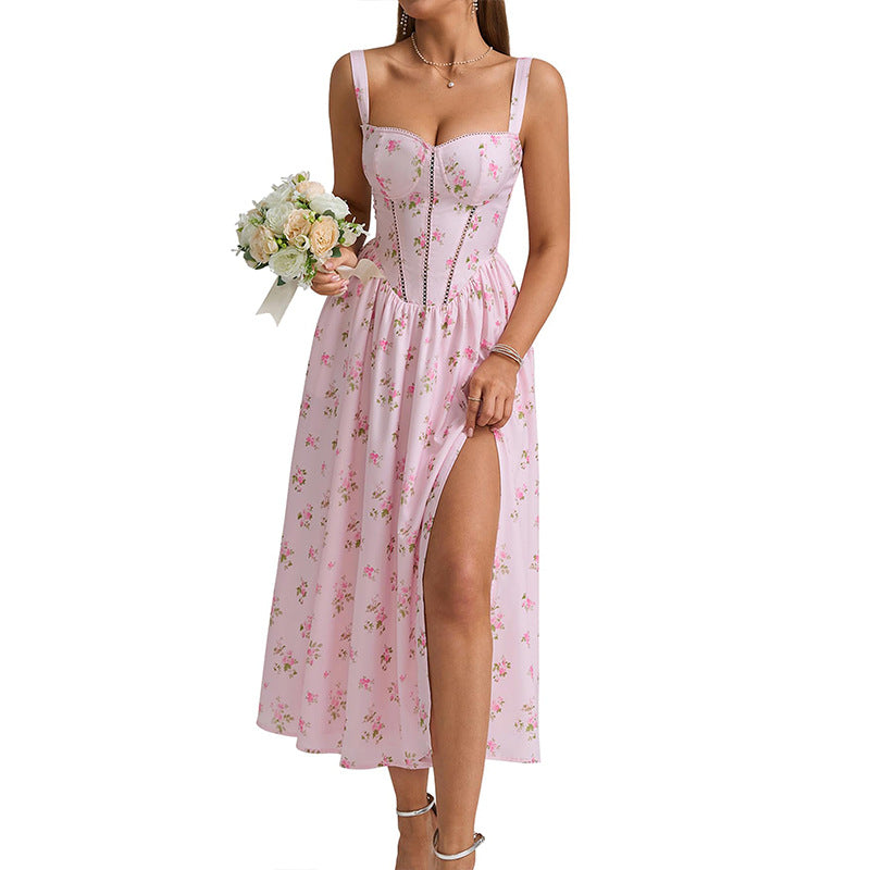 Dame Midi-kjole med foret bustier-snit og praktiske lommer Stilla