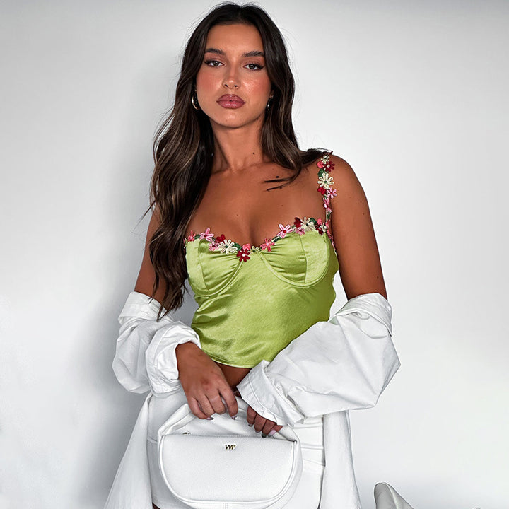 Damer Floral Udsmykket Velour Crop Top Stilla