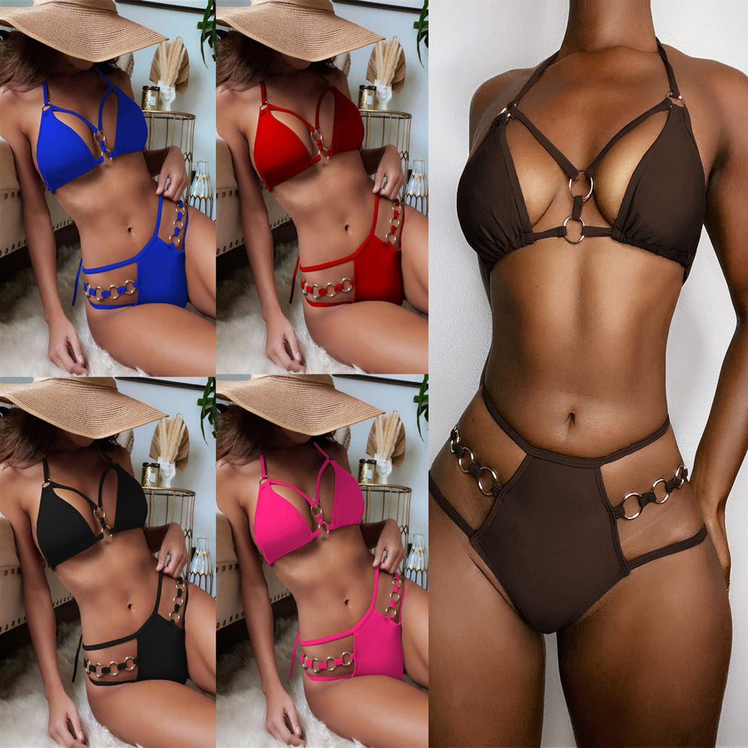 Dame triangel-bikini med moderigtige ringdetaljer Skovae