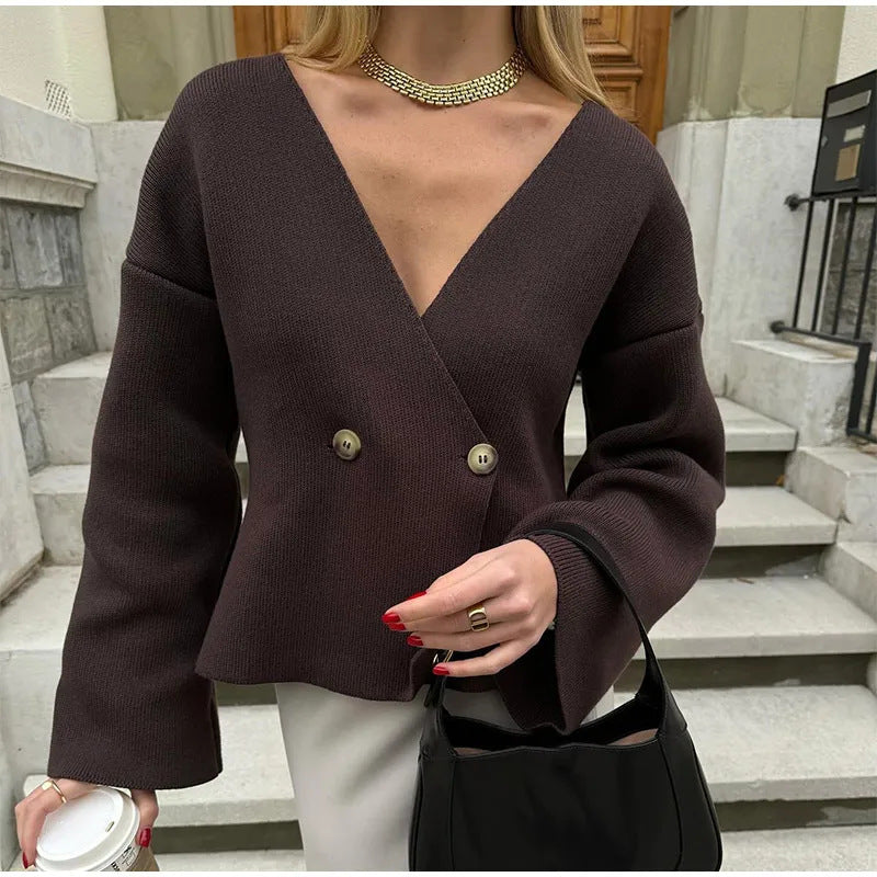 Kvinderne trendy cardigan med asymmetrisk snit og store knapper Stilla