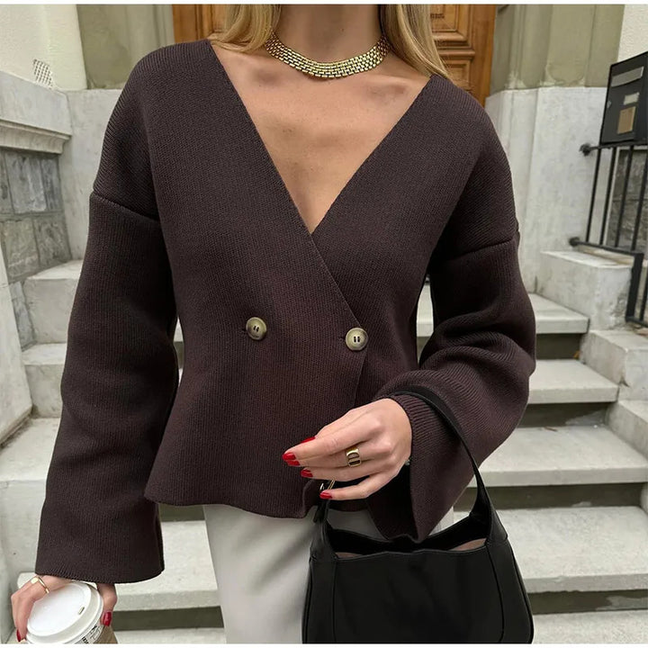 Kvinderne trendy cardigan med asymmetrisk snit og store knapper Stilla