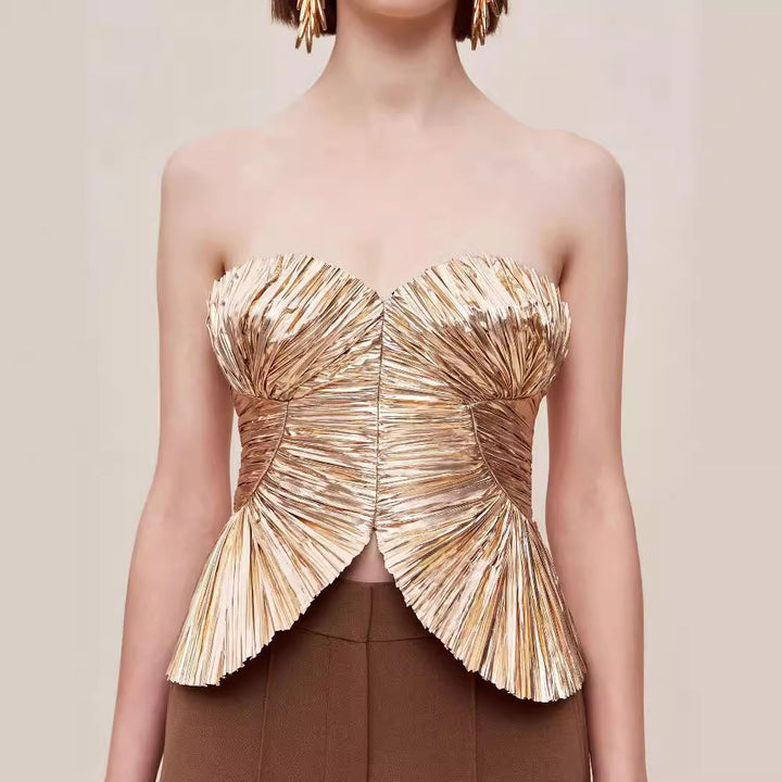 Damer Couture Bustier med skinnende plisserede indlæg og peplum-snit