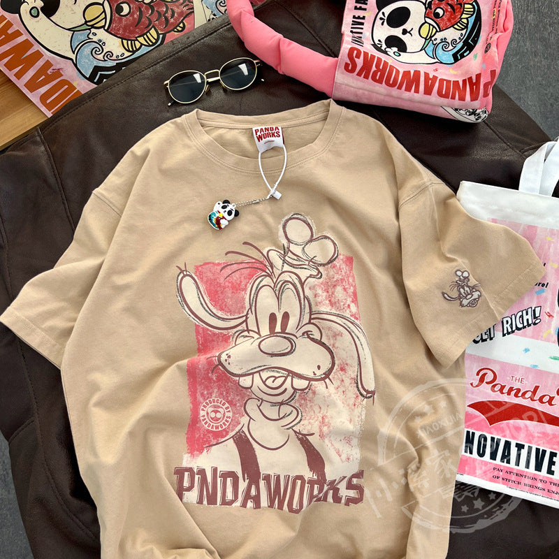 Dame T-shirt med kreativt cartoon-design og afslappet snit Stilla