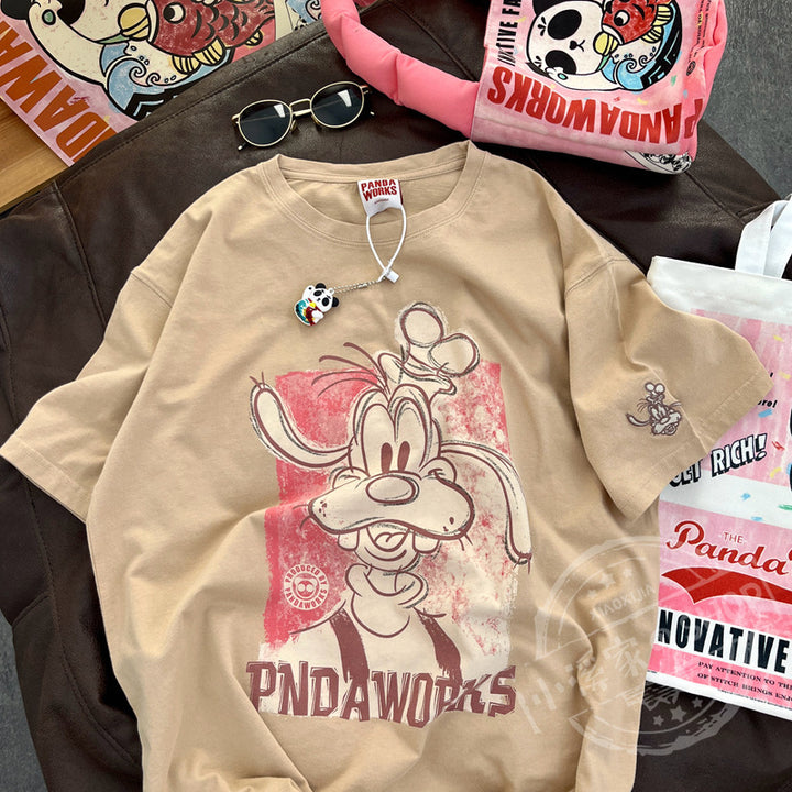 Dame T-shirt med kreativt cartoon-design og afslappet snit Stilla