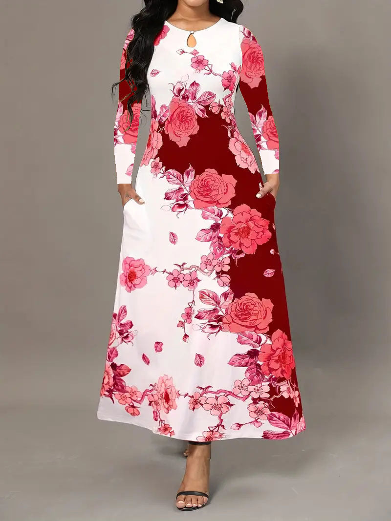 Dame Elegant Maxikjole med blomstermotiv og lommer Stilla