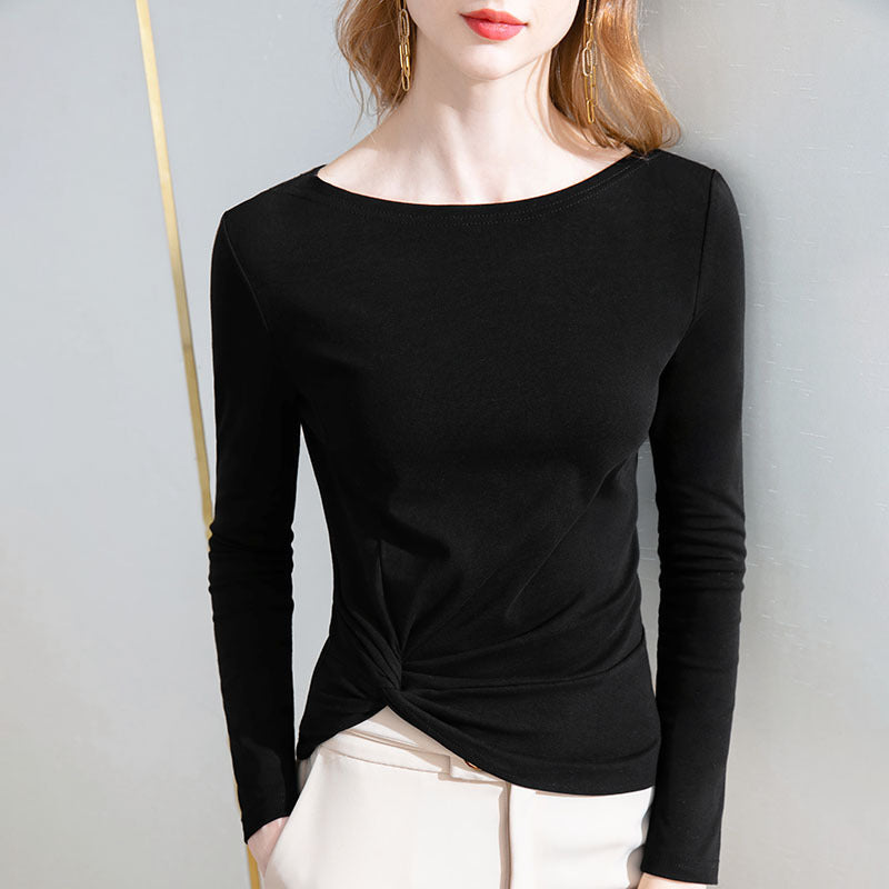 Dame Elegante Langærmet T-shirt med sidelægnings effekt Stilla